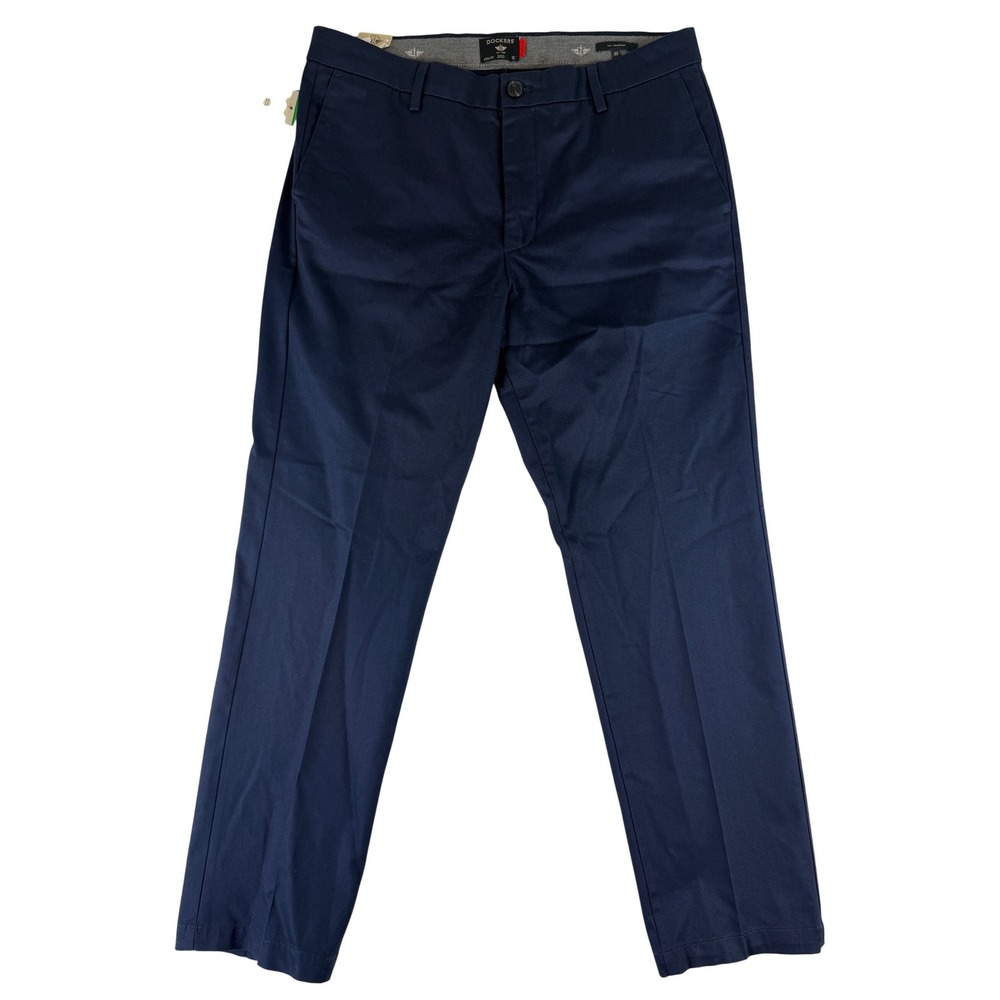 Dockers Signature Iron Free Khaki Pants Mens 34 Navy Blue Slim Fit Stretch NWT